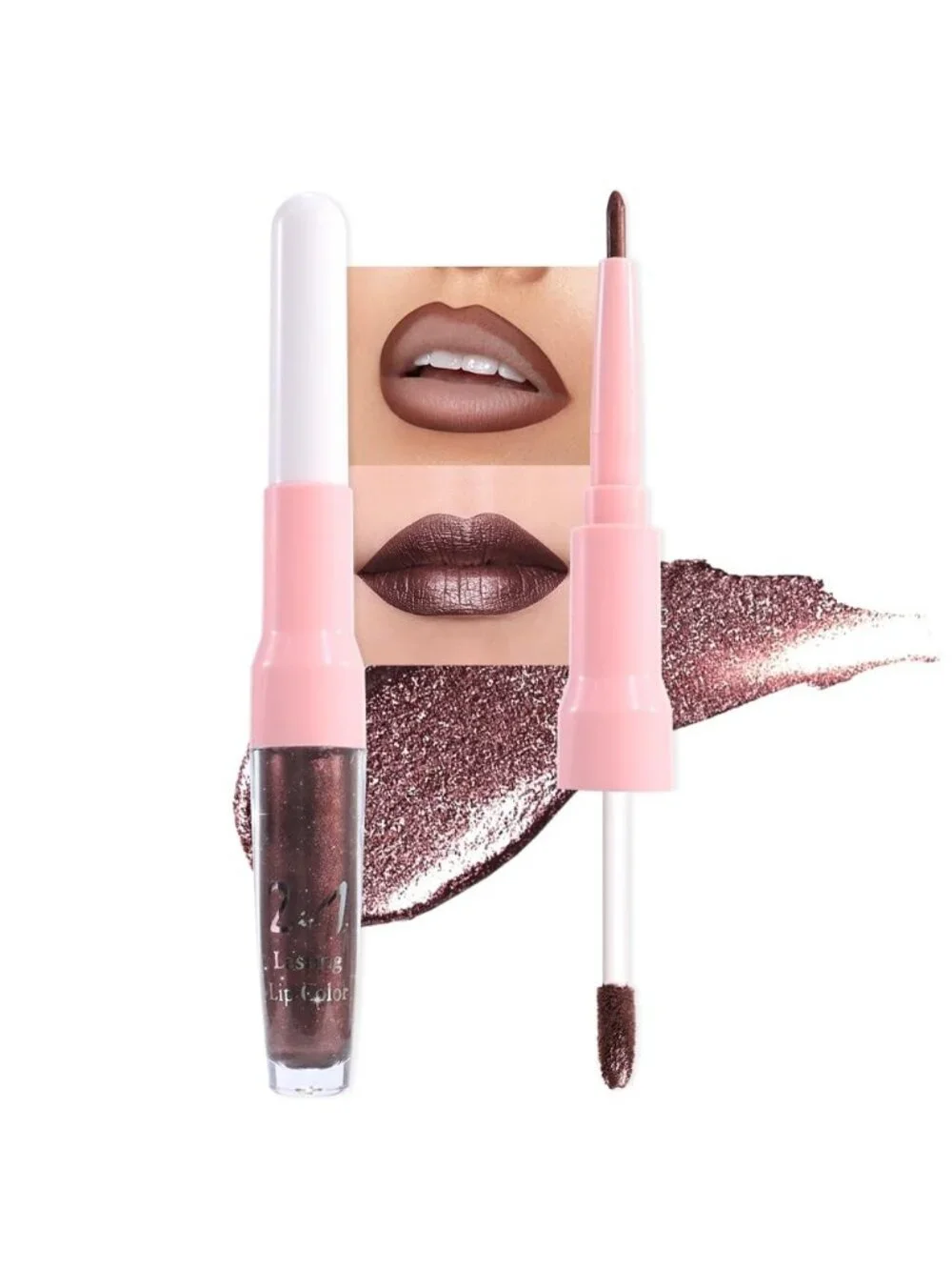 Womens 11# Dark Brown-Metallic Glitter Liquid Lipstick lippies Lip Gloss